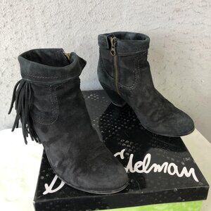 Sam Edelman Boots Womens Size 8 Black Suede Louie Fringe Western Ankle Zip
